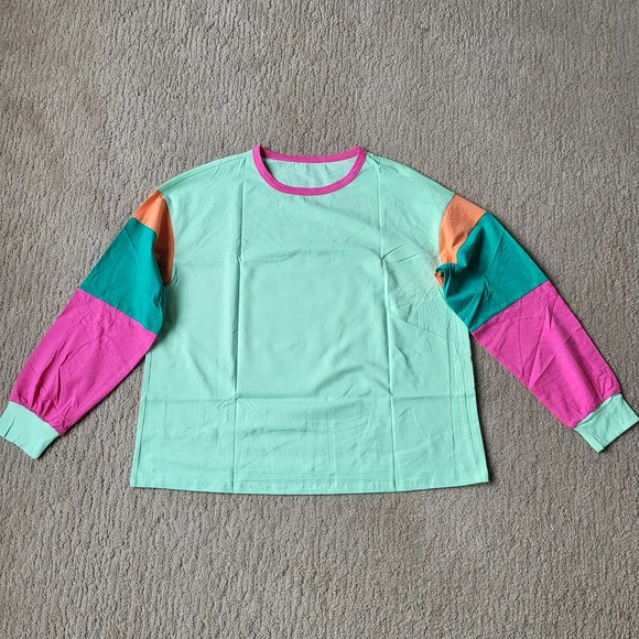 Women’s Casual Long Sleeve Patchwork Tunic Top – Teal – Size M – NWOT - Picture 2 of 7